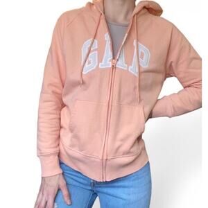 Gap Embroidered Logo Zip-up Hoodie Sweatshirt Orange Tan Women’s Size Medium